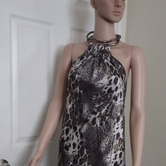 Rachael G. Satin Animal Print Summer Dress, Size M - Picture 3 of 14